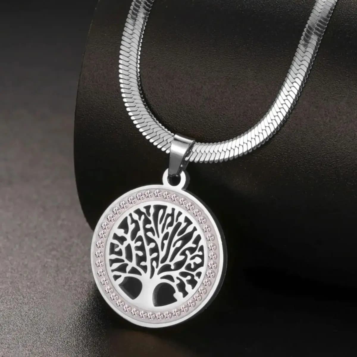 LIKGREAT Stainless Steel Celtic Tree of Life Hollow Necklace Vintage Zircon Round Pendants Choker Amulet Jewelry Gift Women Men
