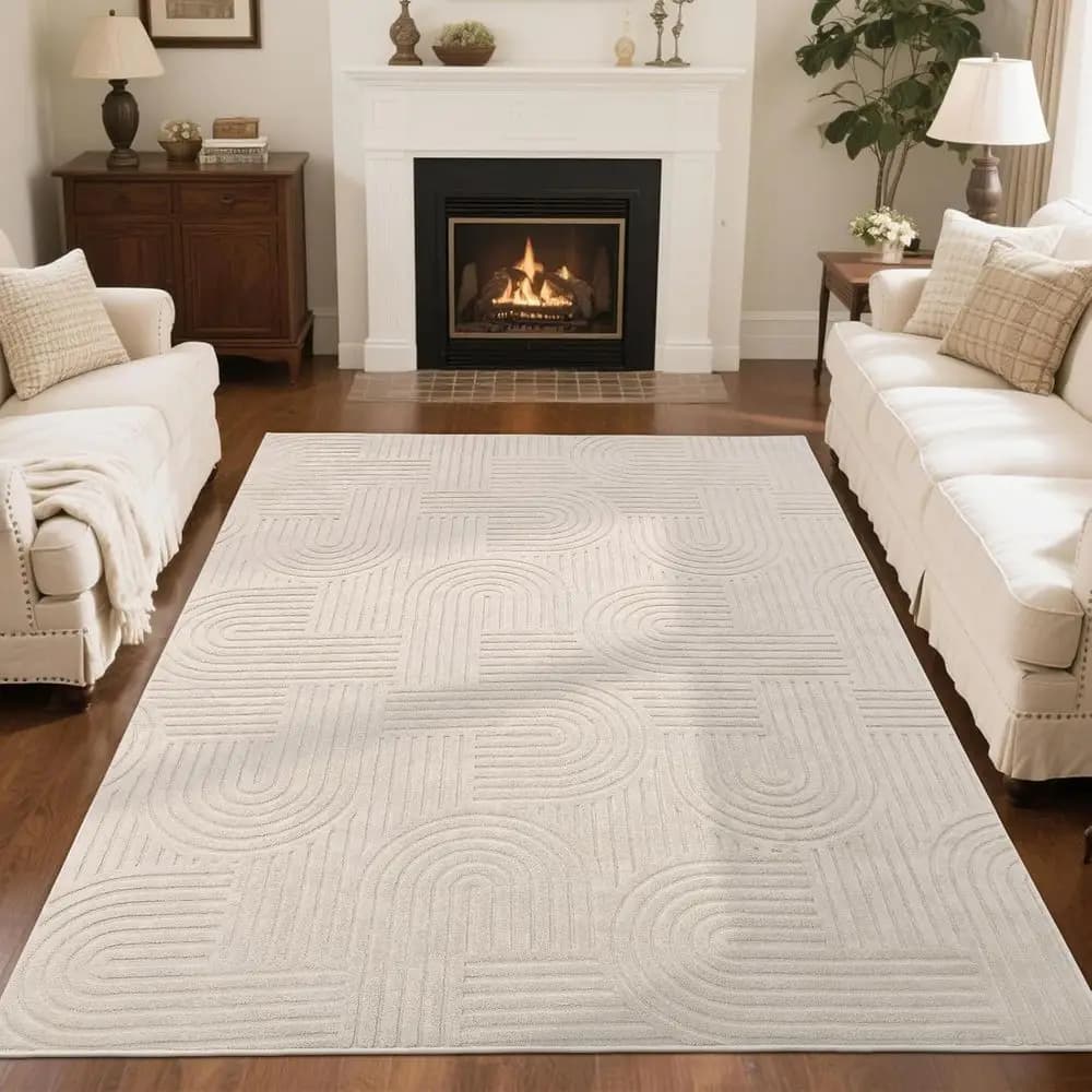 High-Low Pile Area Rug, 6'x9', Non-Slip, Washable, Geometric Scandinavian Minimalist Carpet for Living Room, Bedroom, Dining Roo