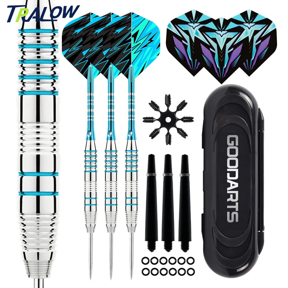 TRALOW Professional Steel Tip Darts Set Metal Barrel Darts with Extra Shafts Flights Storage Case for Competition Game Training