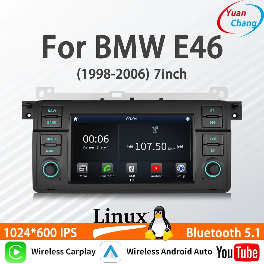 Adatto per BMW E46 7 pollici Nuovo Linux Car Stereo Wireless CarPlay Android Auto FM DSP Lettore multimediale Bluetooth