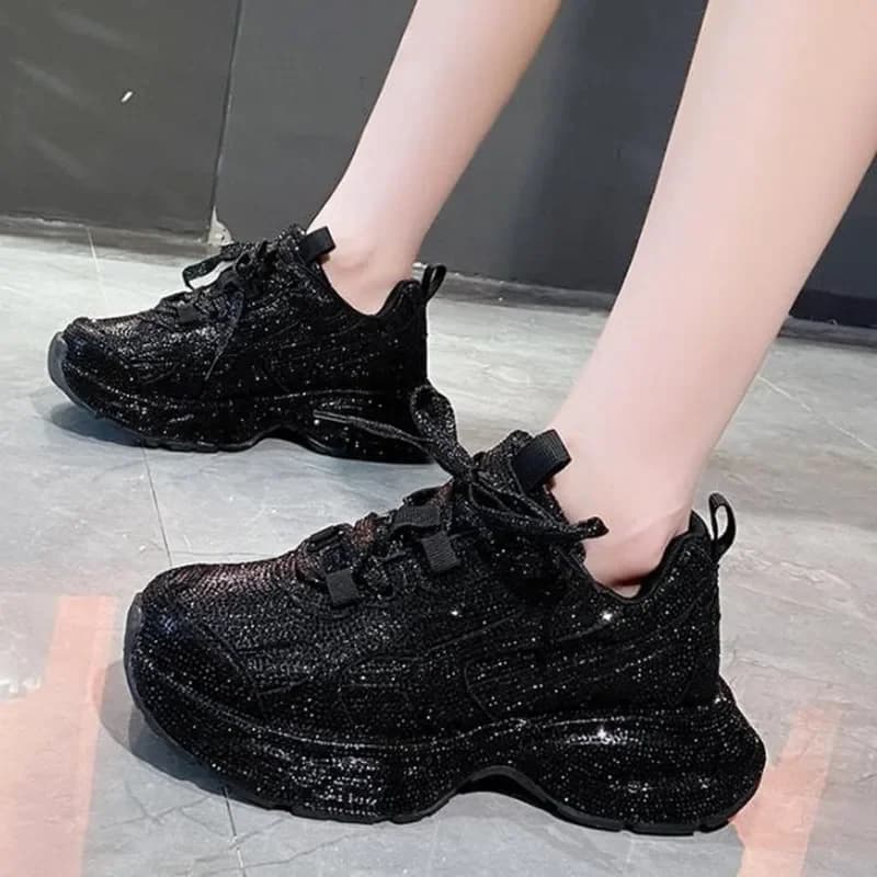 Women's Running Shoes Signed Bling Robust Gymnastics Shoes Fashion Casual Leather Flat Platform Shoes Breathable with Increased Height