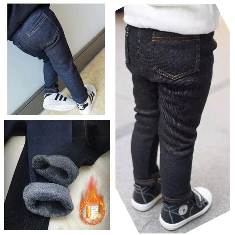 Jeans per bambini autunno inverno Ragazzi e ragazze Tinta unita Cintura elastica in velluto sottile Jeans Pantaloni in denim elastico infantile1-6Y
