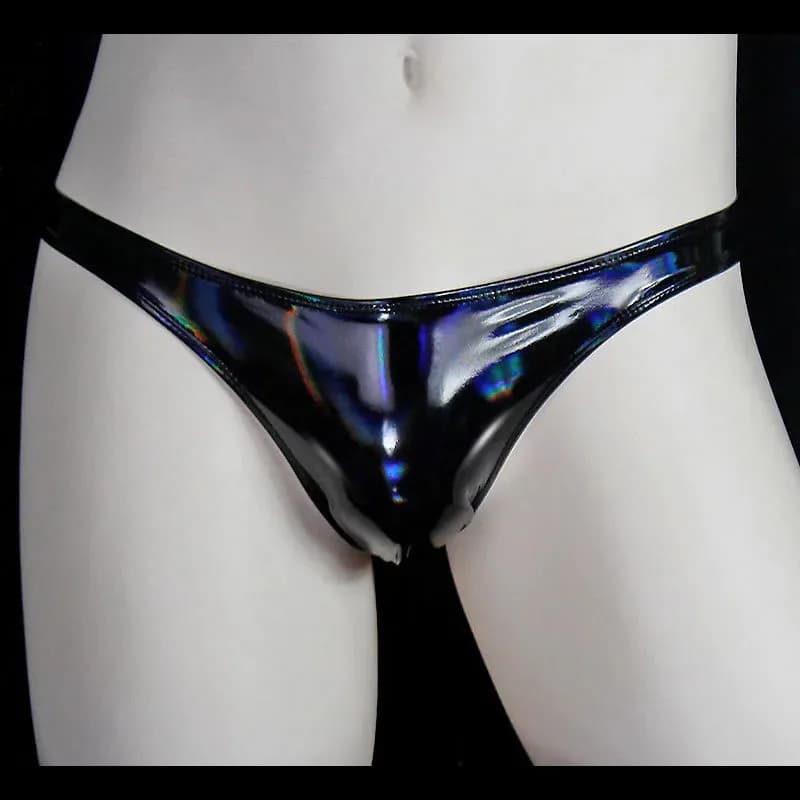 Men's Faux Leather Strap PU Low Waist Slip Erotic Underwear Cross Dresser Cosplay Sissy Bright Smooth T-Back