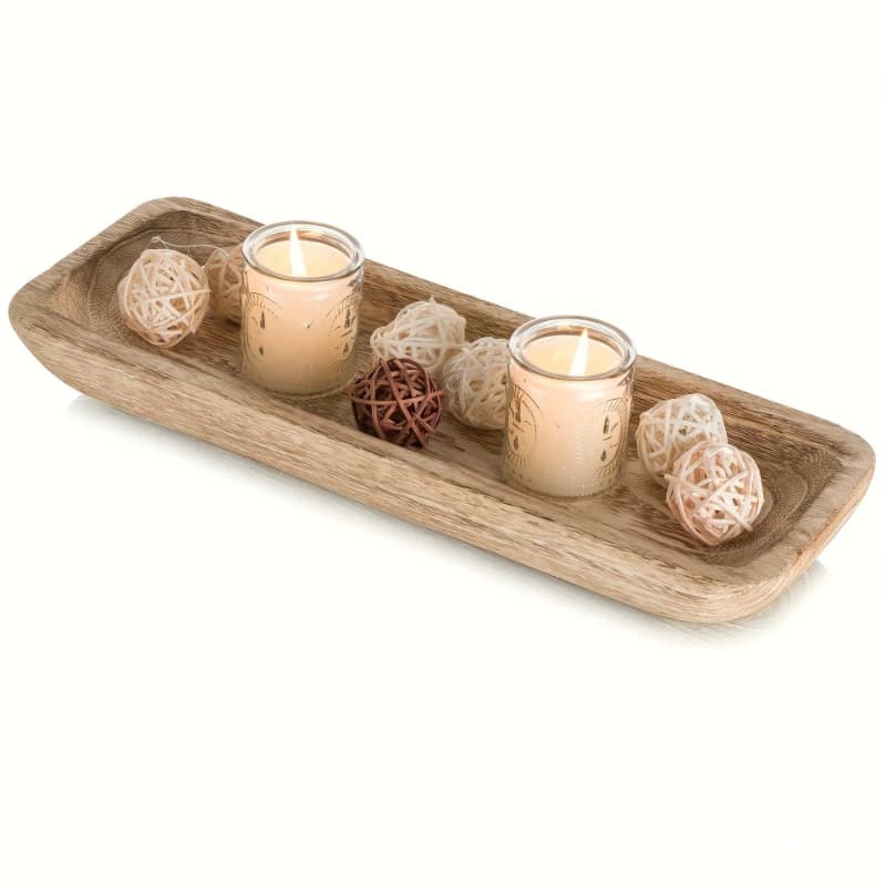 Ciotola in Legno Ovale per Impasti, Vassoio Espositivo, Contenitore per Candele e Aromaterapia, Base Rettangolare in Legno per Candele