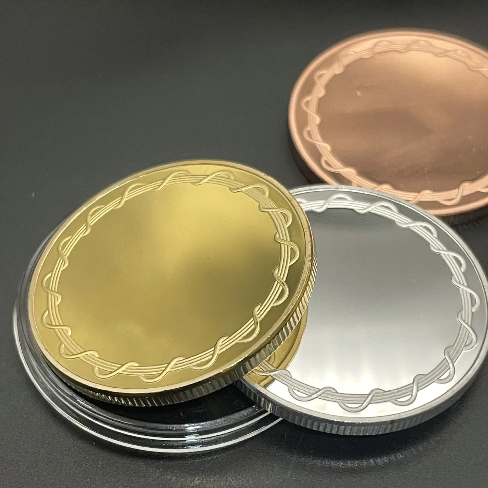Nuovo specchio pizzo moneta vuota incisione Laser fai da te medaglia commemorativa vuota Logo liscio stampa a colori moneta commemorativa