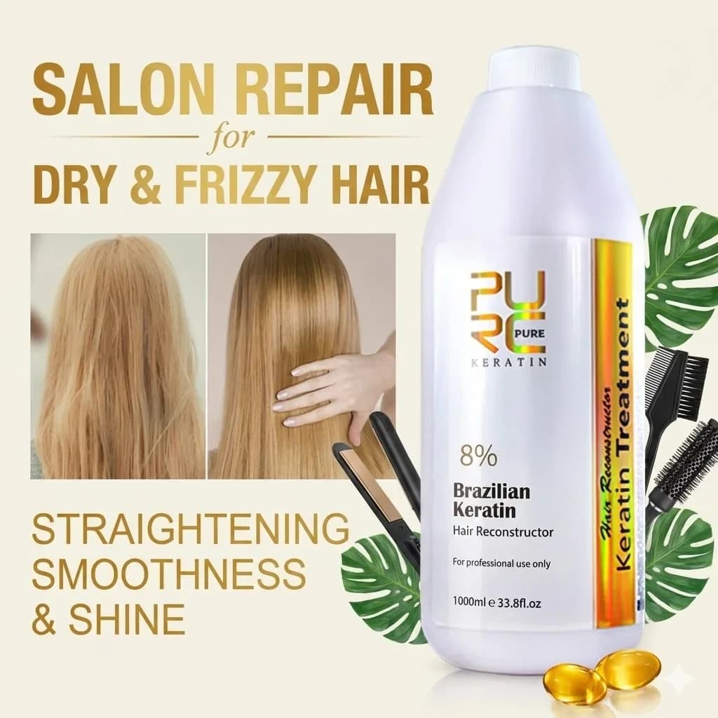 Trattamento per Capelli alla Cheratina Brasiliana PURC 12% 1000ml | Crema Lisciante per Capelli | Ripara i capelli secchi e crespi e nutre le doppie punte | Liscio
