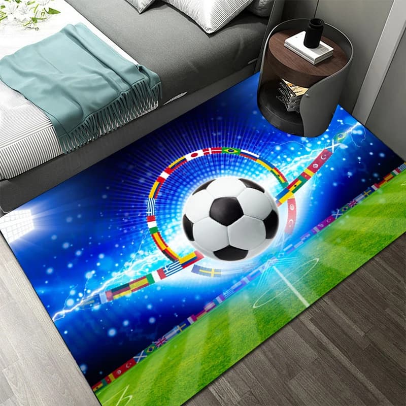 Tappeto e tappeti da calcio Camera da letto Soggiorno Bambini Tappeto con motivo stampato per campo da calcio 3D per la decorazione del tappetino da gioco per bambini