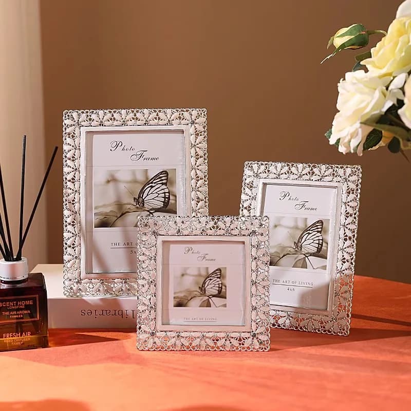 Modern style 4/6/7inches silver white Photo Frames Metal Alloy Picture Frame Wedding Bridal Favor Gifts home desk decoration