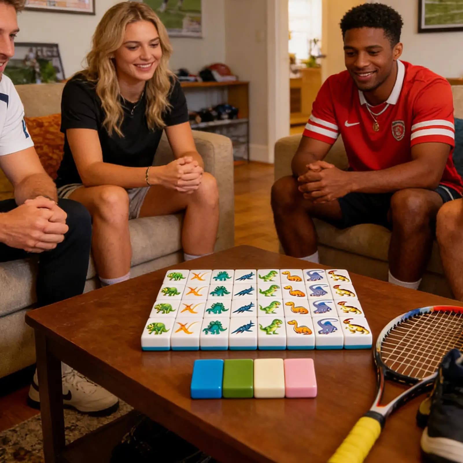 Set Mahjong in Resina, Gioco Educativo con Motivo Calcio, Blocchi e Tessere per Uomini, Donne, Giovani, Adolescenti, Figlie e Famiglia