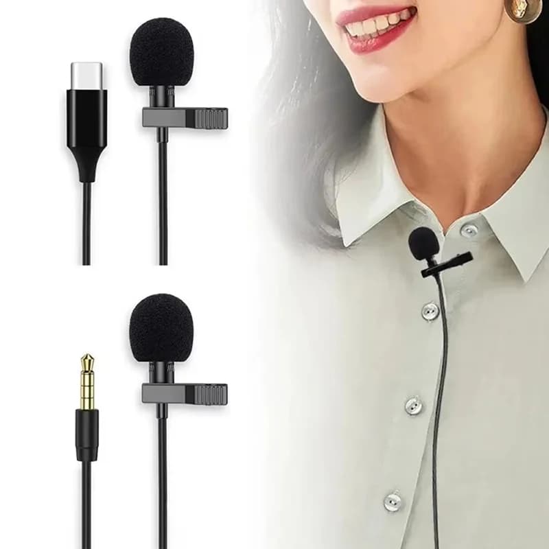 Portable Mini Lavalier Microphone Metal Clip Lapel Mic Wired 3.5mm/Type-C/USB For Mobile Phone Laptop DSLR Camera Lound Speaker