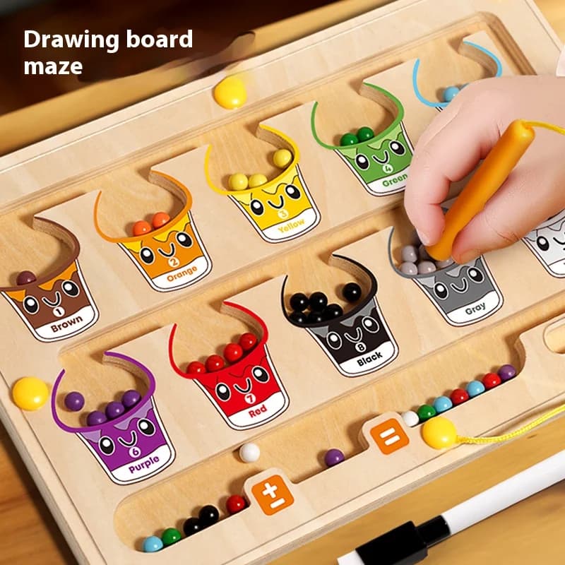 Gioco Labirinto per Bambini con Tavola Colorata a Cifre, Penna per Allenamento della Concentrazione, Gioco Educativo con Perline per lo Sviluppo Cerebrale