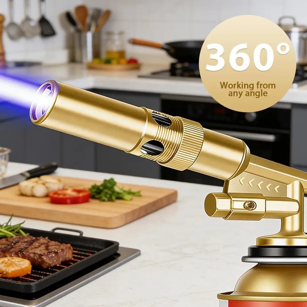 Pure Copper Gas Welding Torch Flame Gun Auto Ignition Blower For Brazing BBQ Baking Kitchen Culinary Use