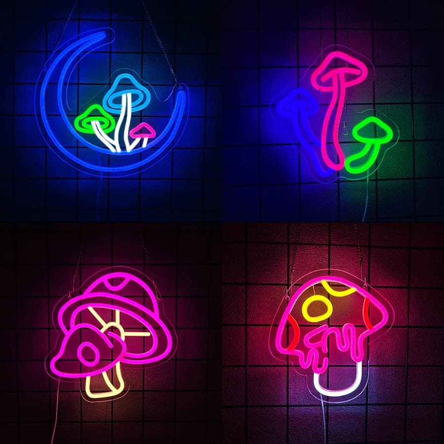 Insegna al neon serie Fungo per decorazione da parete, insegna illuminata per la stanza degli adolescenti, decorazione del soggiorno, bar di casa, feste, negozi, sala giochi