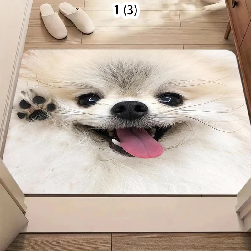 Tappeto Antiscivolo con Ritratto di Cane Pomerania Bianco Sorridente con la Lingua Fuori, Decorazione per la Casa con Simpatico Animale
