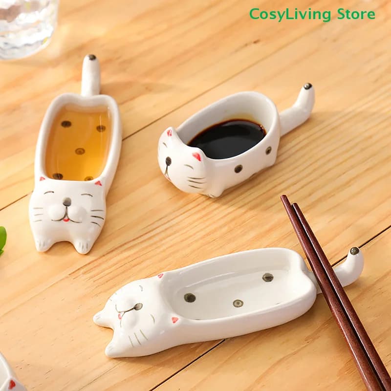 Cat Sauce Plates / Rabbit Cartoon Ceramic Pentola Sauce Plates Cooking knife and fork support Table Decoration