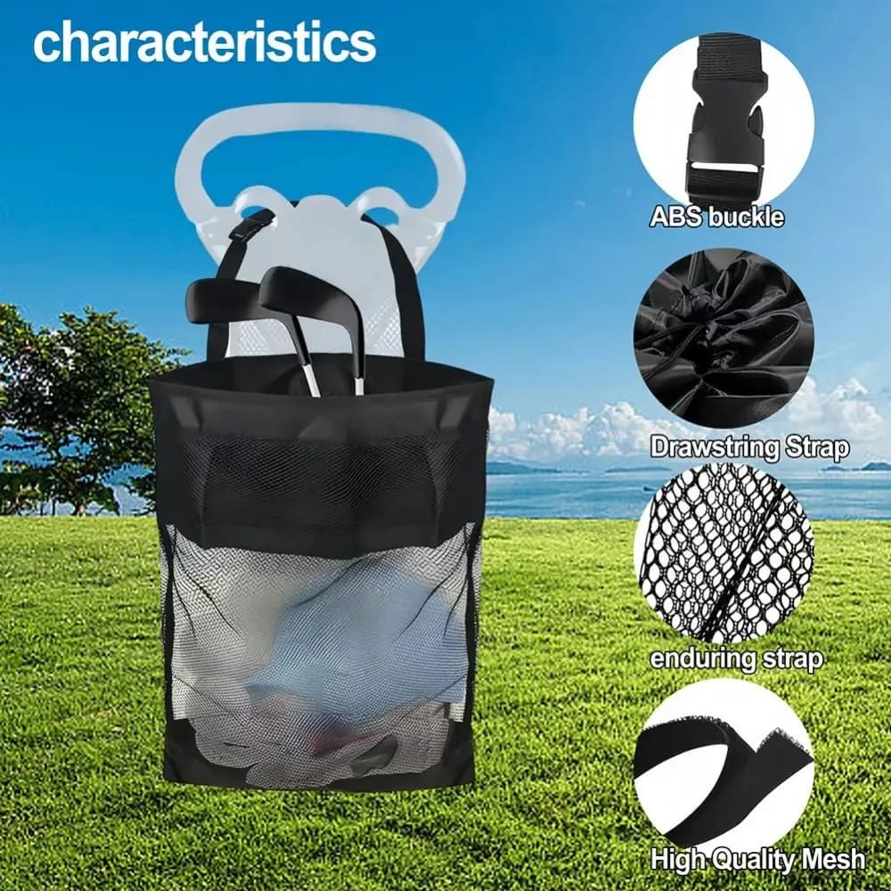 Borsa a Rete per Carrello da Golf, Pratica e Carina, in Nylon, con Coulisse, Nera, Contenitore Regolabile per Palline da Golf, per Palestra e Sport