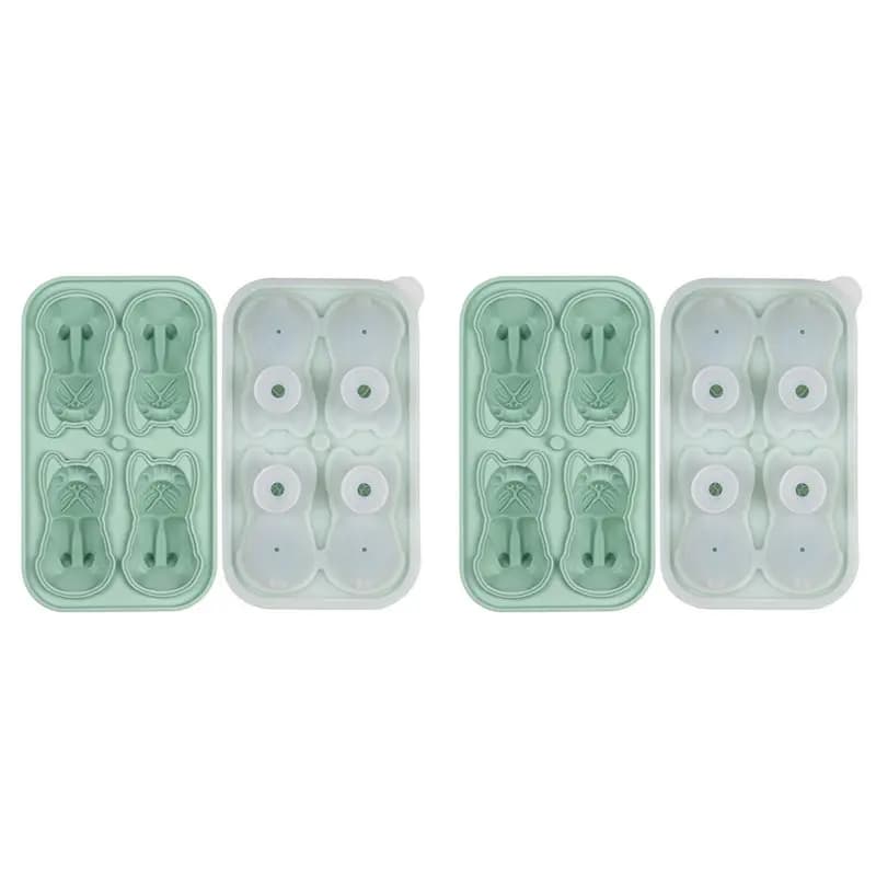 HLZS-2X French Bulldog Ice-Cube Mold, 4 Hole Fun Shapes Frenchie Bull Dog Ice-Cube Tray For Whiskey,Cocktail,Bourbon Green