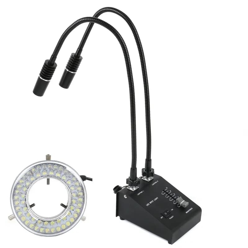 Lampada Industriale a Doppio Collo d'Oca, Illuminatore LED Regolabile con Fascio Freddo per Videocamera e Microscopio