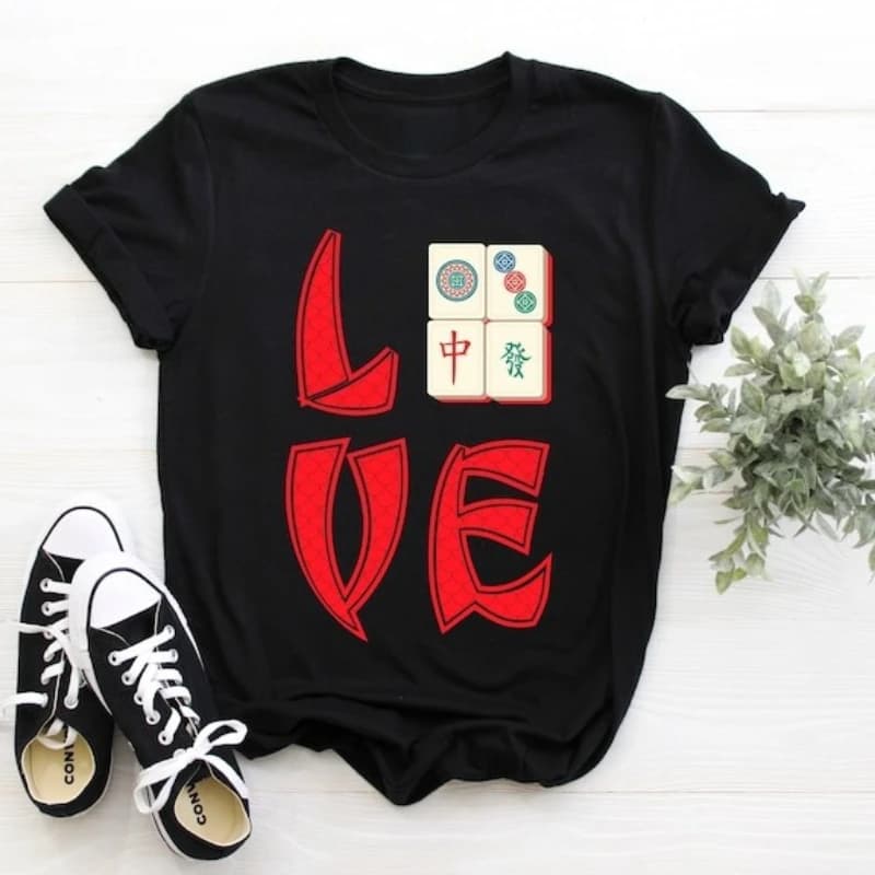 Retro Mahjong Piastrella Gioco cinese Canotta Asia orientale Crop Drago Scrittura Camicia Regali magici dorati Tornei Regalo per feste Tee
