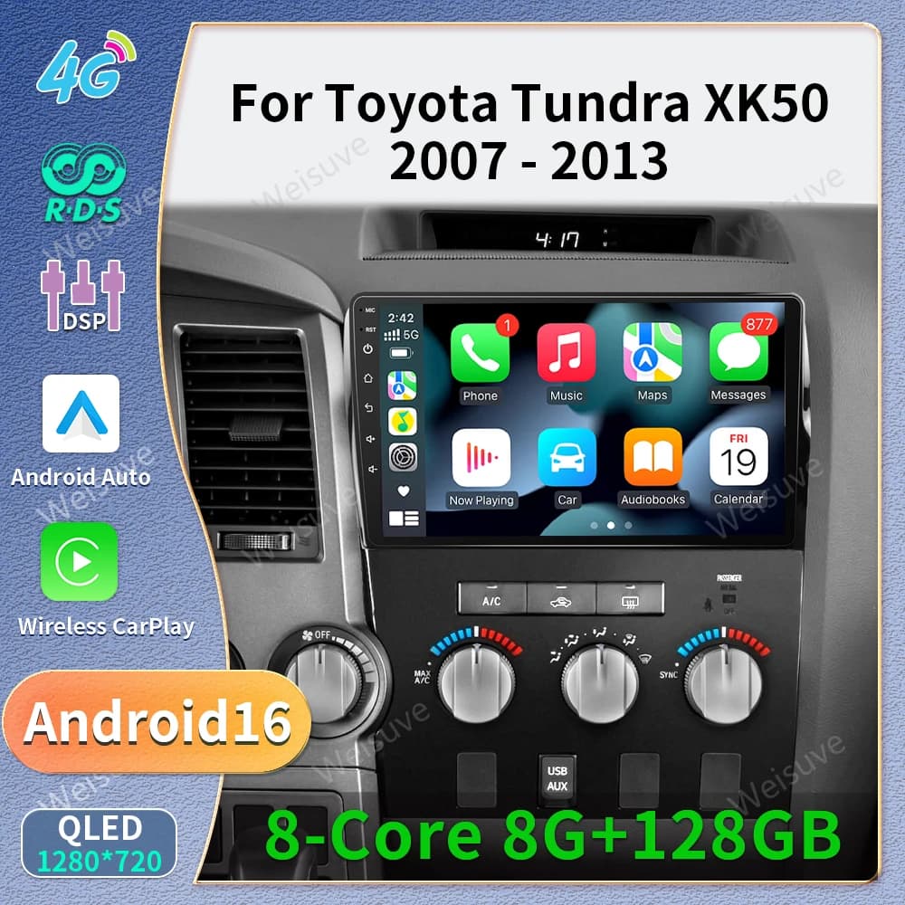 Android 16 Car Radio For Toyota Tundra XK50 2007-2013 Sequoia XK60 2008-2017 Multimedia Video Player Navigation Stereo GPS Audio