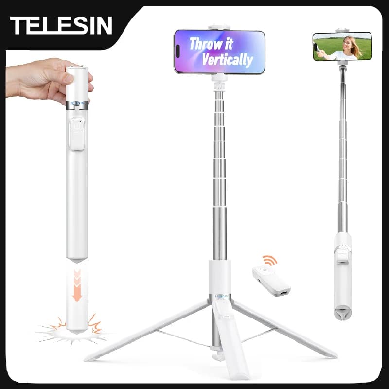 TELESIN Tripod with automatic opening Selfie Stick 1,7M 360 ° Wireless remote control for selfie stick with adjustable rotation for smartphones