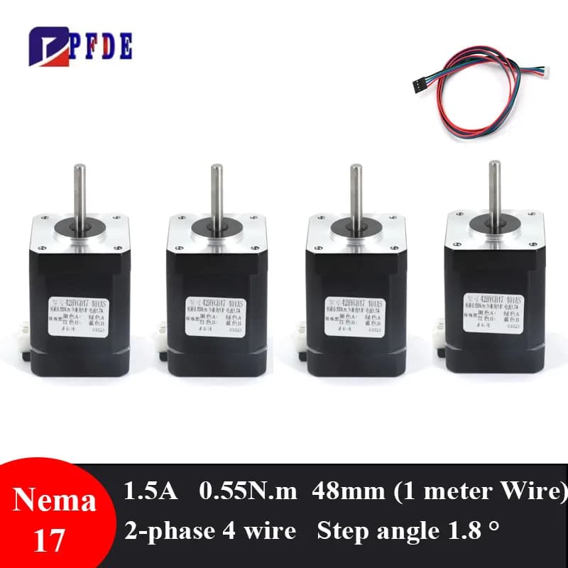 4 motori passo-passo Nema17 da 48 mm 0,55 N. m (84oz. Cavo DuPont da 1 metro a 4 conduttori 2A Nema 17 Stepper per stampante 3D CNC