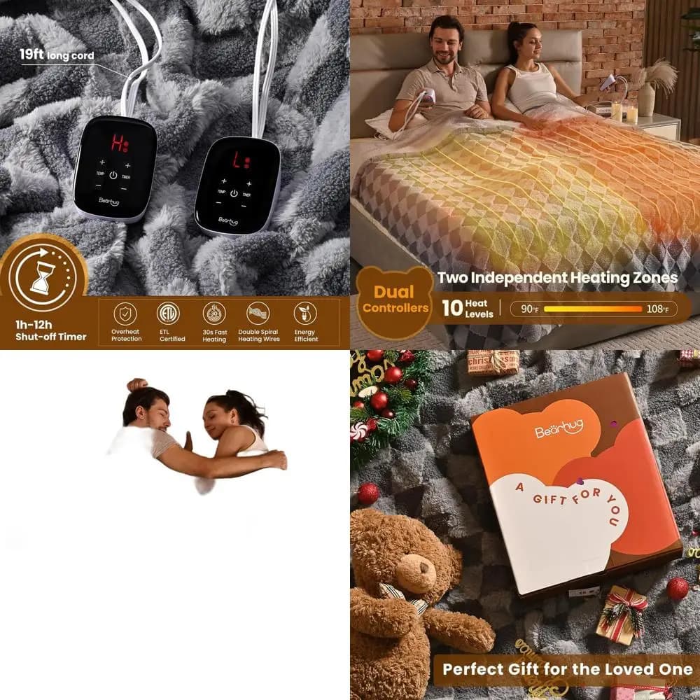 Coperta elettrica King Size 100 x 90 con doppio controller - Pelliccia sintetica grigia Teddy e Sherpa calda, 10 livelli di calore, spegnimento automatico 1-12 ore, ETL Cer
