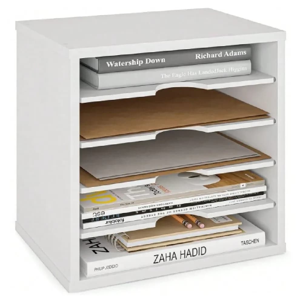 Organizer per Carta con 5 Ripiani Regolabili, Organizzatore da Scrivania per Ufficio, 13,5 x 9,1 x 12, Bianco, 24329378