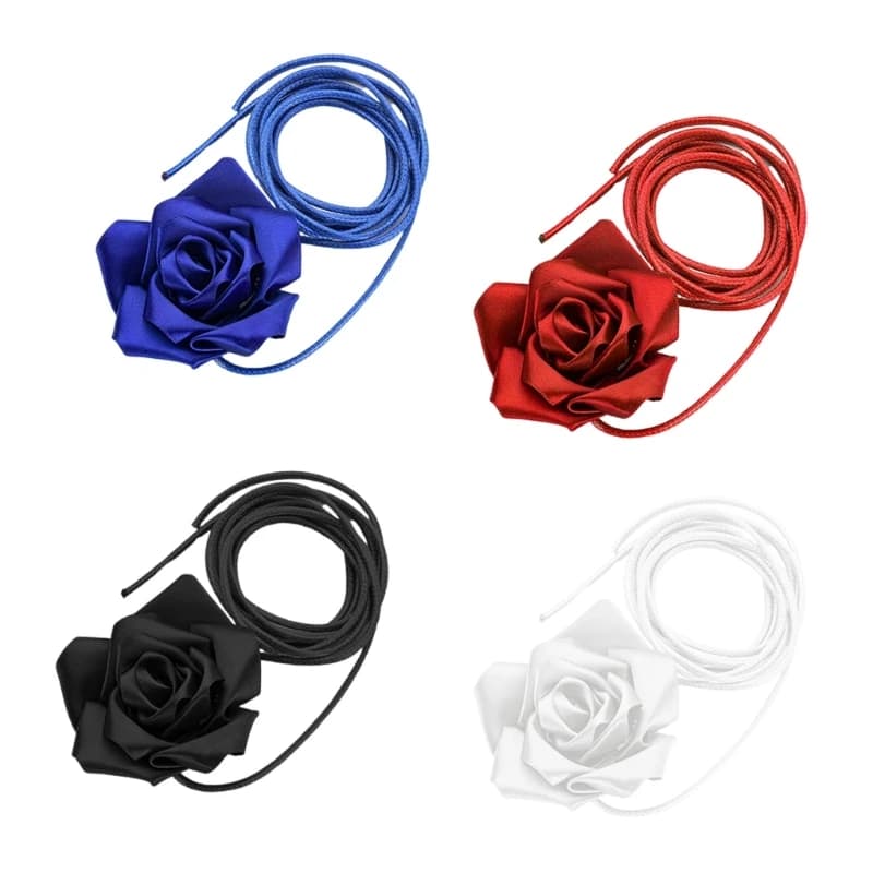 39BC Adjustable Ribbon Belt Long Chain Choker with Rose Design for Parties and Event
