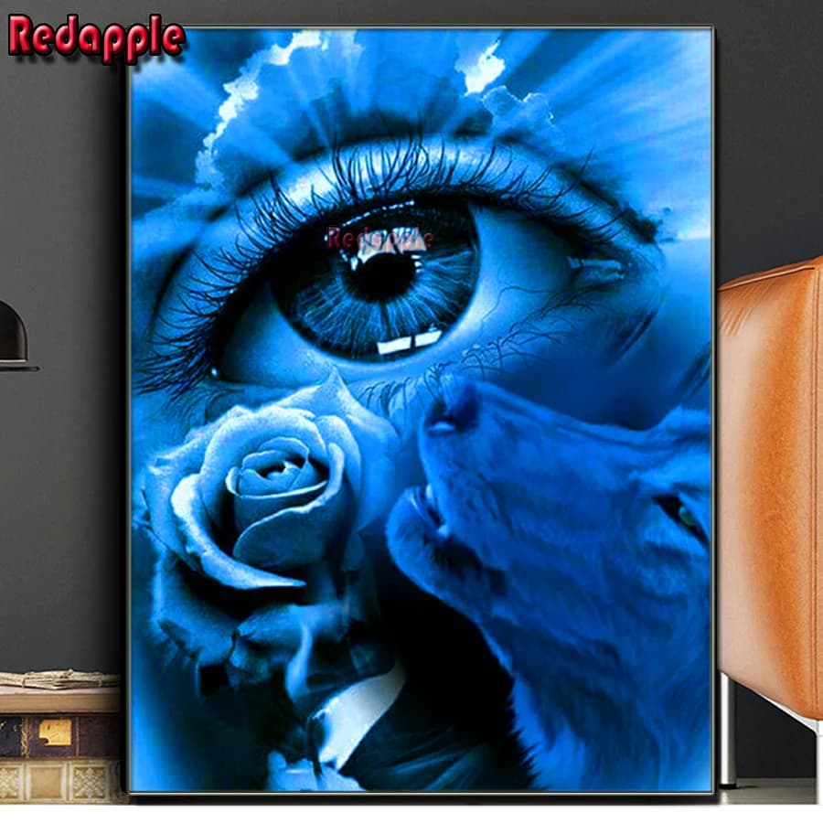 5D Diamond Painting Wolf and Rose Cross Stitch Kits blue eye Embroidery Animal Mosaic, Home Decor fantasy landscape