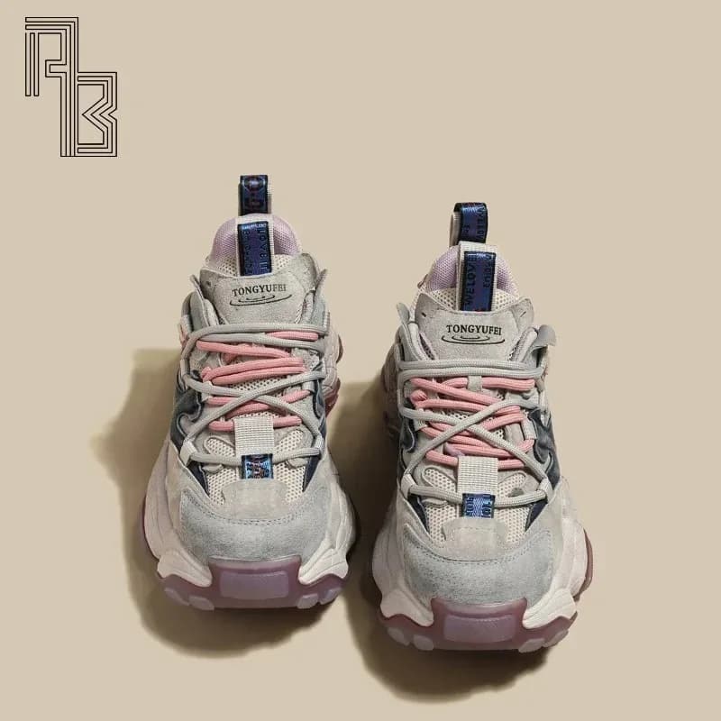 Dad shoes with growing height in leather with fashionable plateaus for women Casual sneakers with thick women's sole fall winter