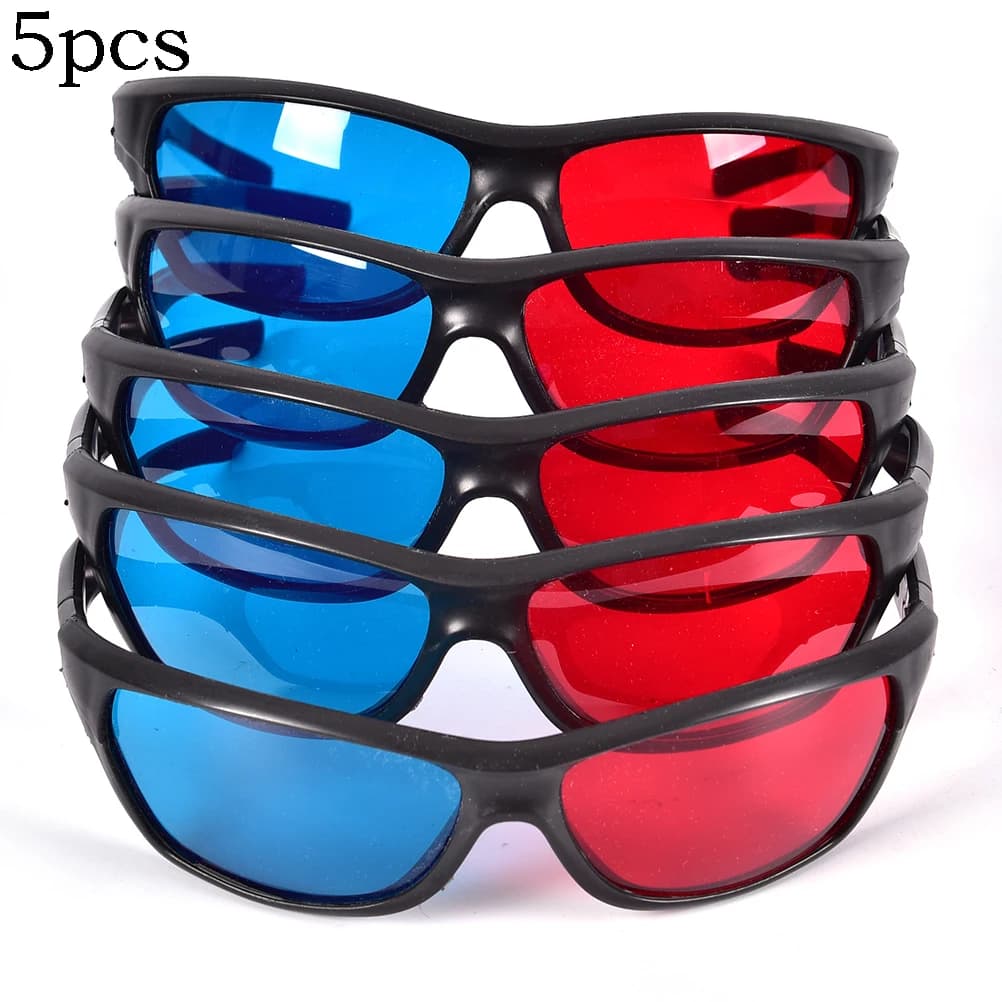 5 pezzi montatura nera occhiali universali in plastica 3D/Oculos/rosso blu ciano 3D vetro Anaglyph 3D Movie Game DVD Vision/cinema