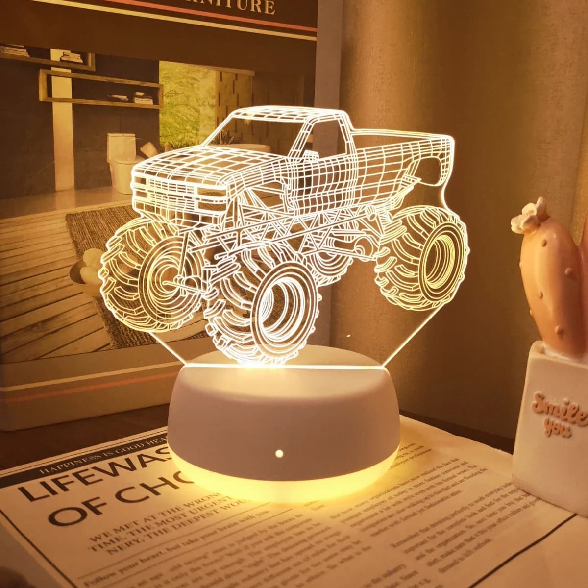 Luci notturne creative per fuoristrada USB 3D, luci decorative per camera da letto e soggiorno, luci decorative per desktop