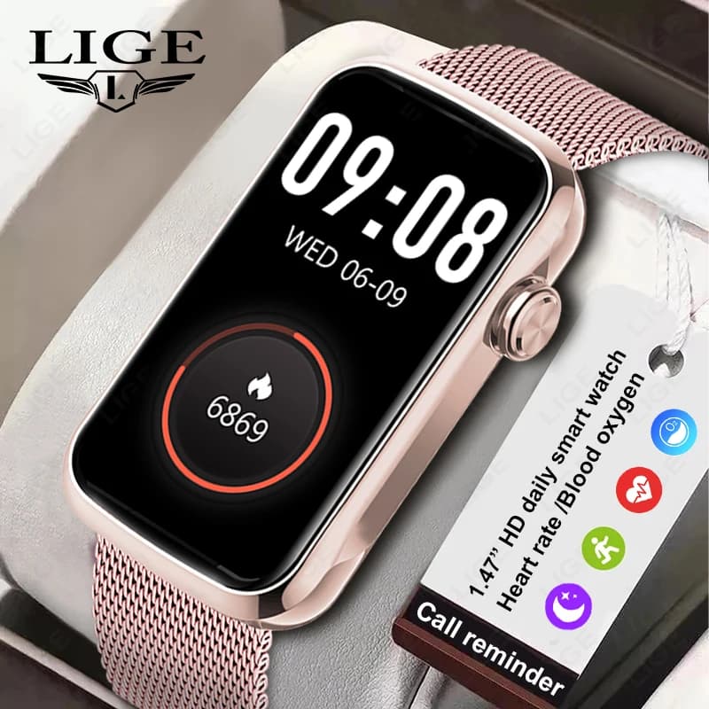 LIGE 1.47 ''Smart Watch Donna Uomo Bracciale intelligente Frequenza cardiaca Conteggio passi Sport Fitness Health Monitor Smartwatch impermeabile da donna