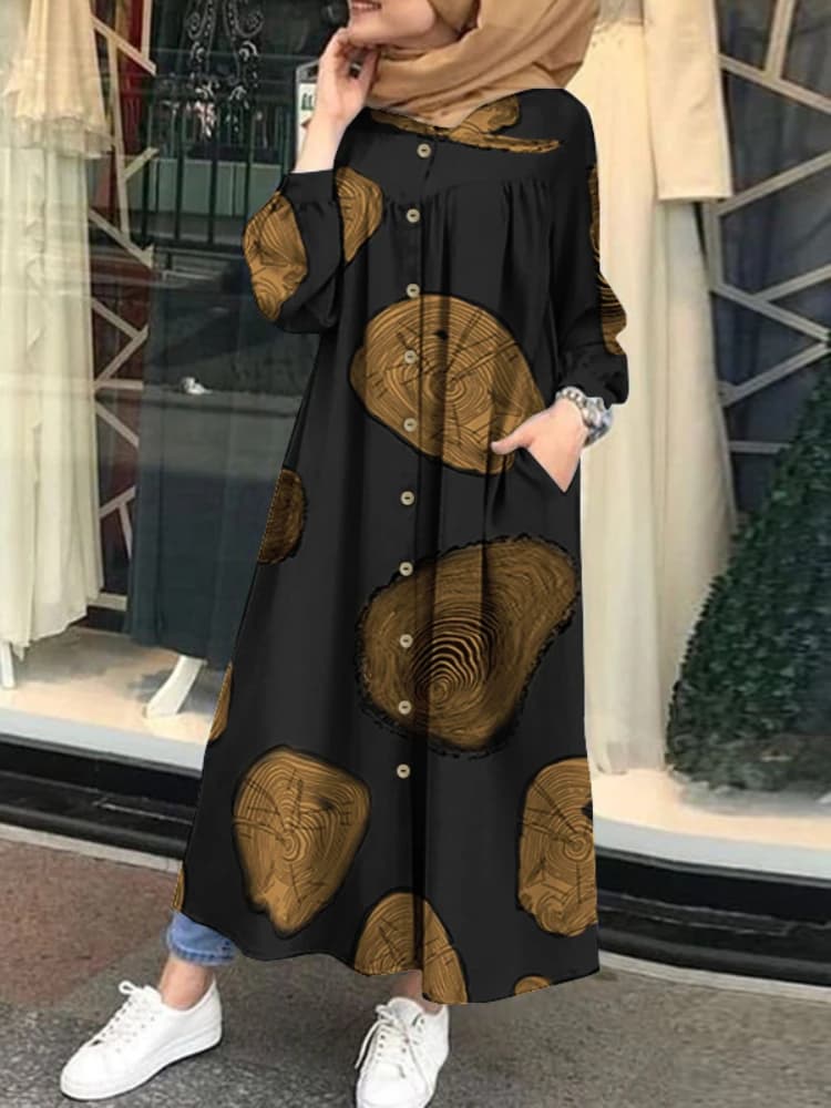 Ramadan Muslim Printed Maxi Women's Dress Abaya Islamic Clothing Casual Shirt Sleeve Long Sleeves Women's Dresses Summer 2022