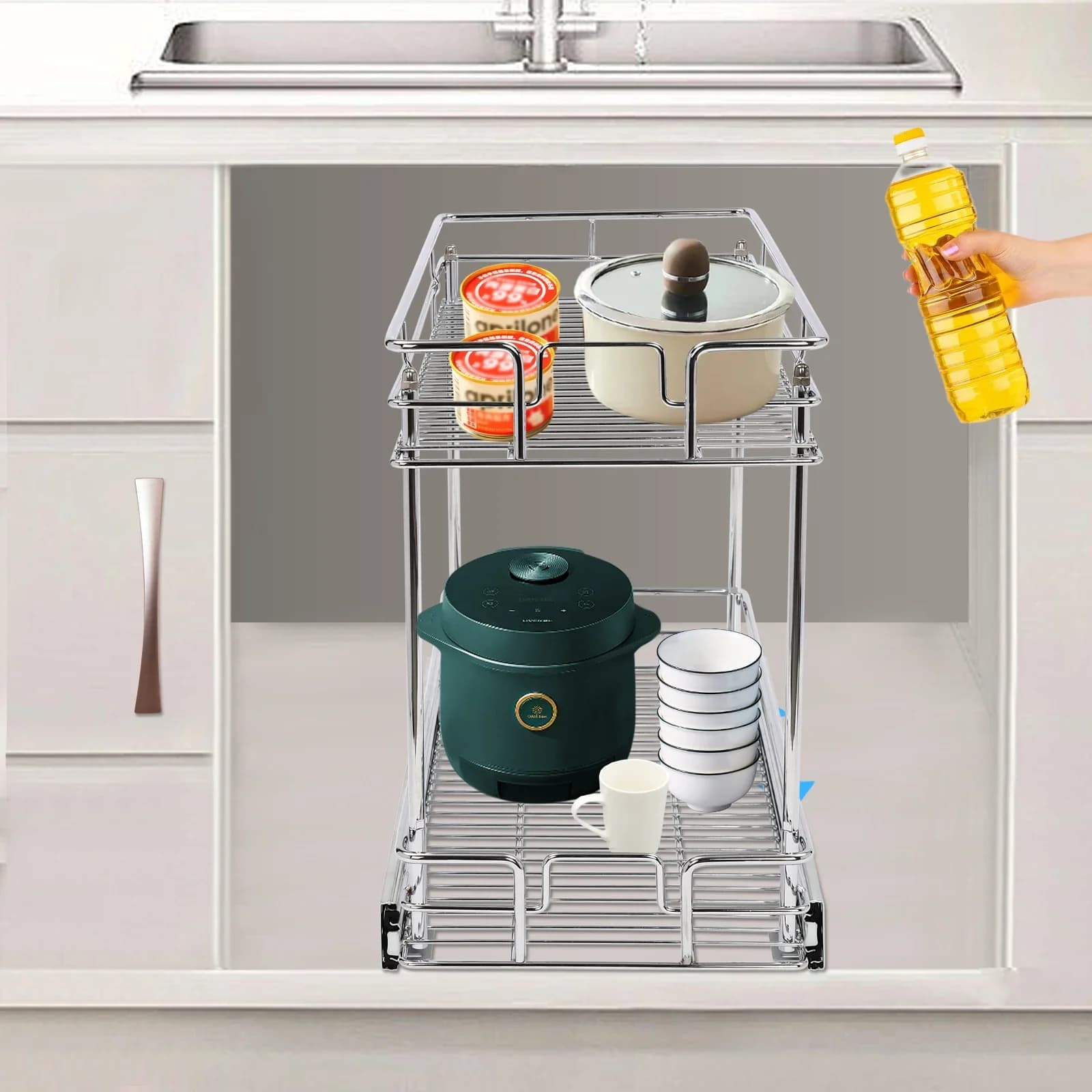 Organizer for 2-level removable locker – Kitchen shelf for dishes, bowls and spices, capacity 20 kg – Modern storage box