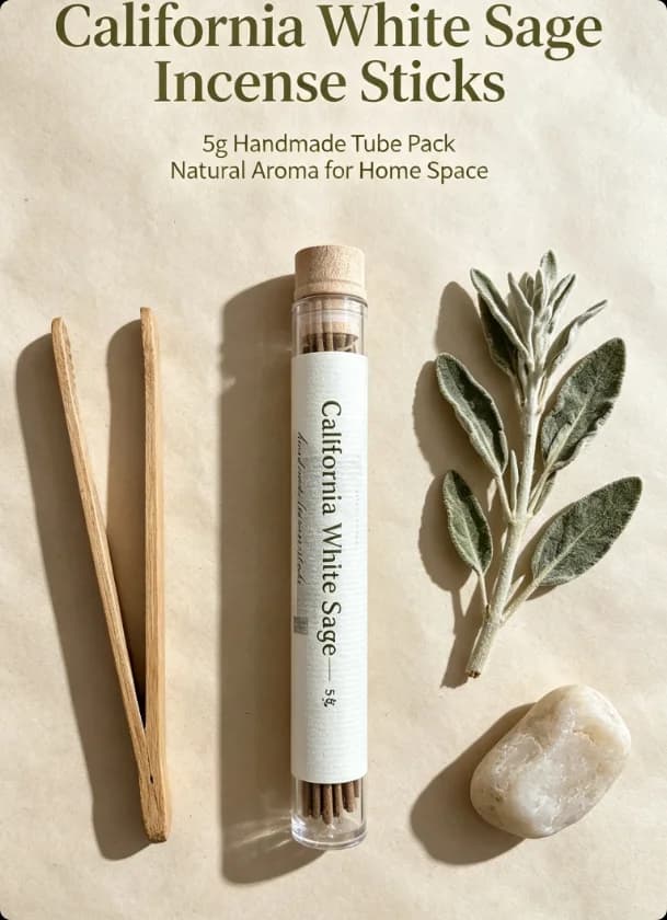 California White Sage Incense Sticks, Natural Purifying Scent, Aromatherapy Incense For Home Meditation, 5g Tube
