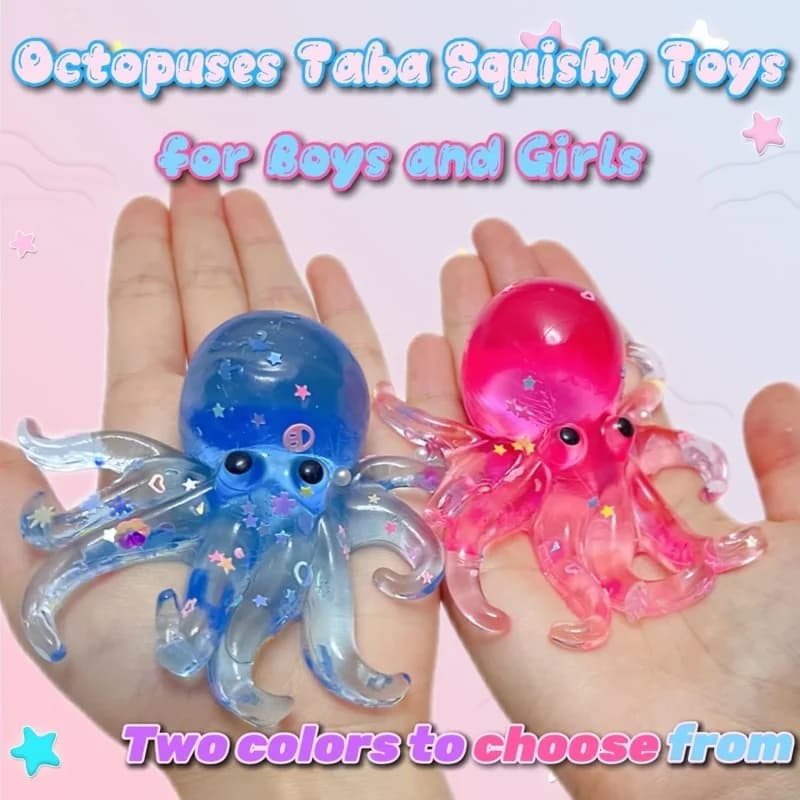 Polpo Glitterato Taba Squishy, Pallina Antistress per Bambini, Giocattolo Sensoriale a Forma di Animale Marino, Regalo per Decompressione