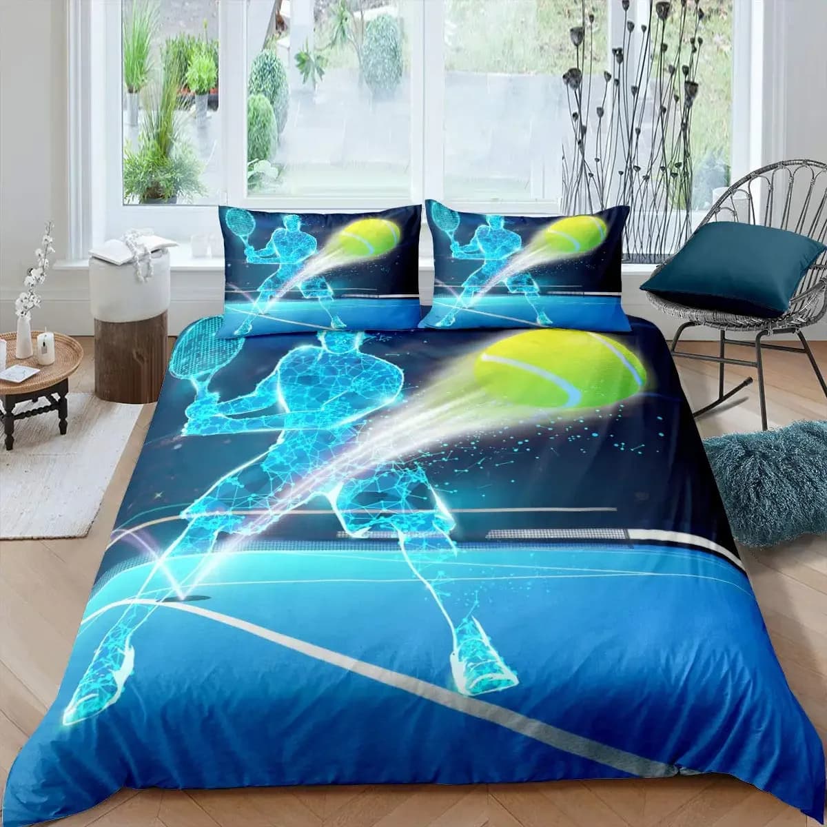 Set copripiumino per palline da tennis Set di biancheria da letto a tema gioco sportivo Twin Size per bambini Adolescenti Copripiumino per palline per racchette da tennis per adulti