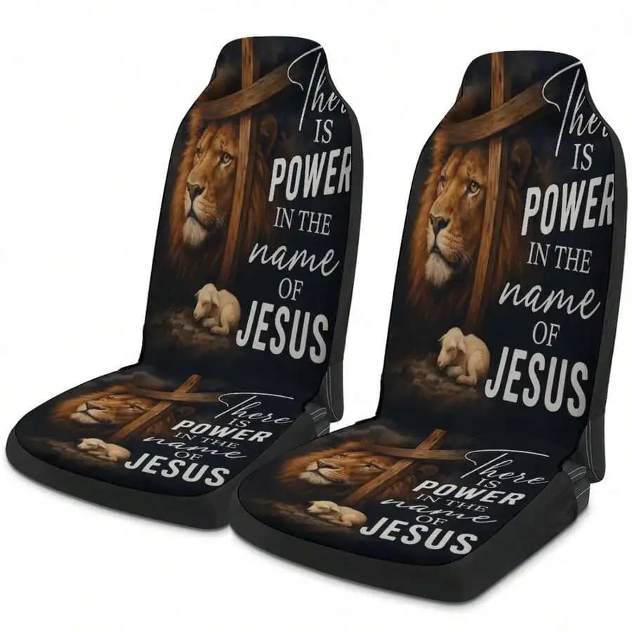 Christian Lion And Lamb Jesus Car Seat Covers Faith Power In Name Of Jesus Universal Auto Interior Decor