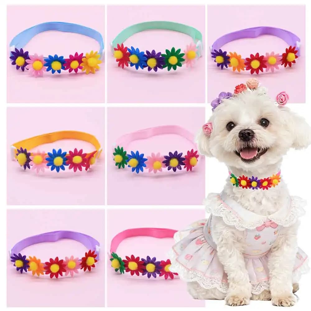 50 Pezzi Fiocchi Colorati per Cani, Accessori Floreali per Collari di Cani Piccoli, Fiocchi a Girasole alla Moda per Cuccioli, Forniture per Animali Domestici all'Ingrosso