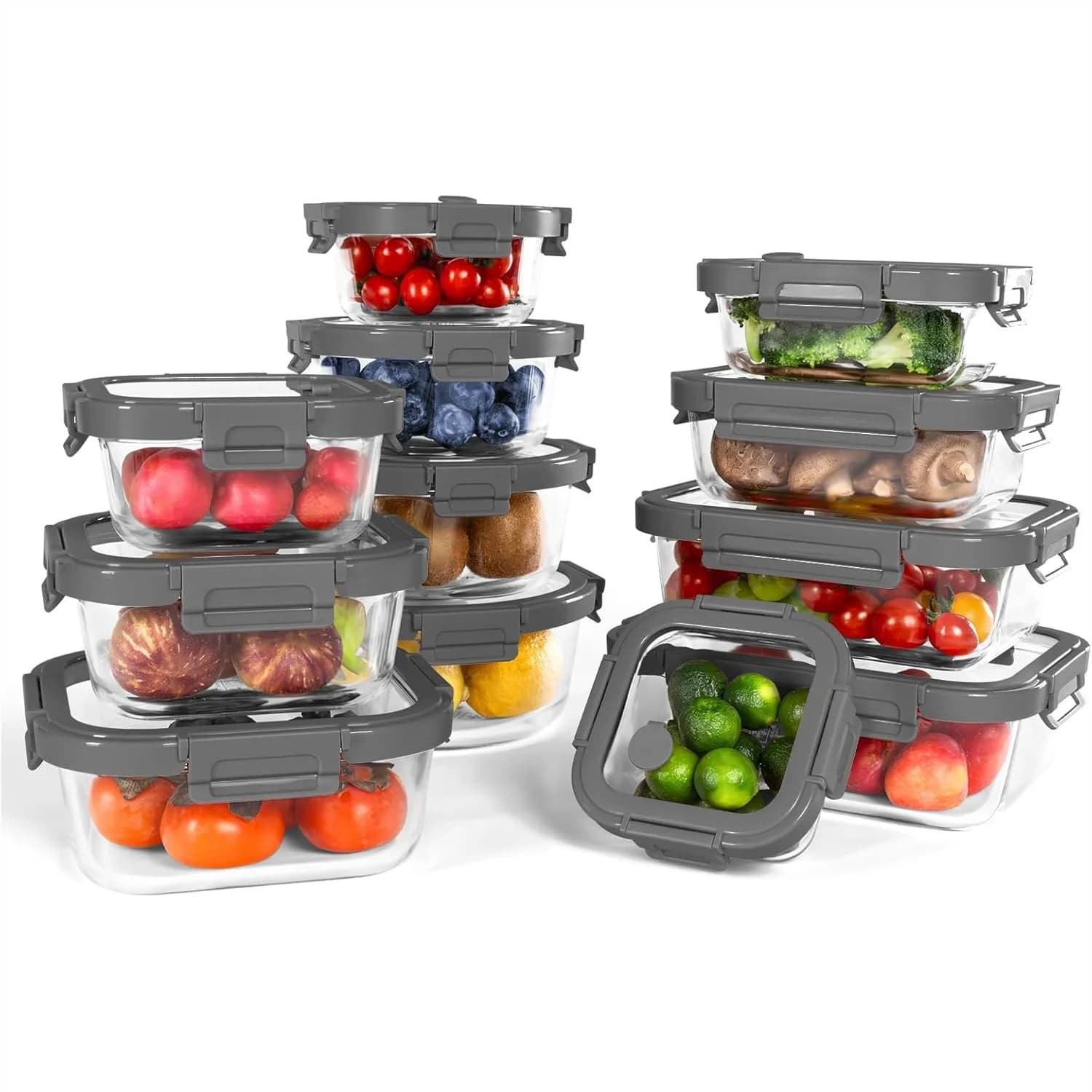 Set di 12 Contenitori in Vetro con Coperchi Temperati, Adatti al Forno -4 ° Da F a 950 ° Set per la preparazione dei pasti F, ermetico, da 1,6 a 6,4 tazze