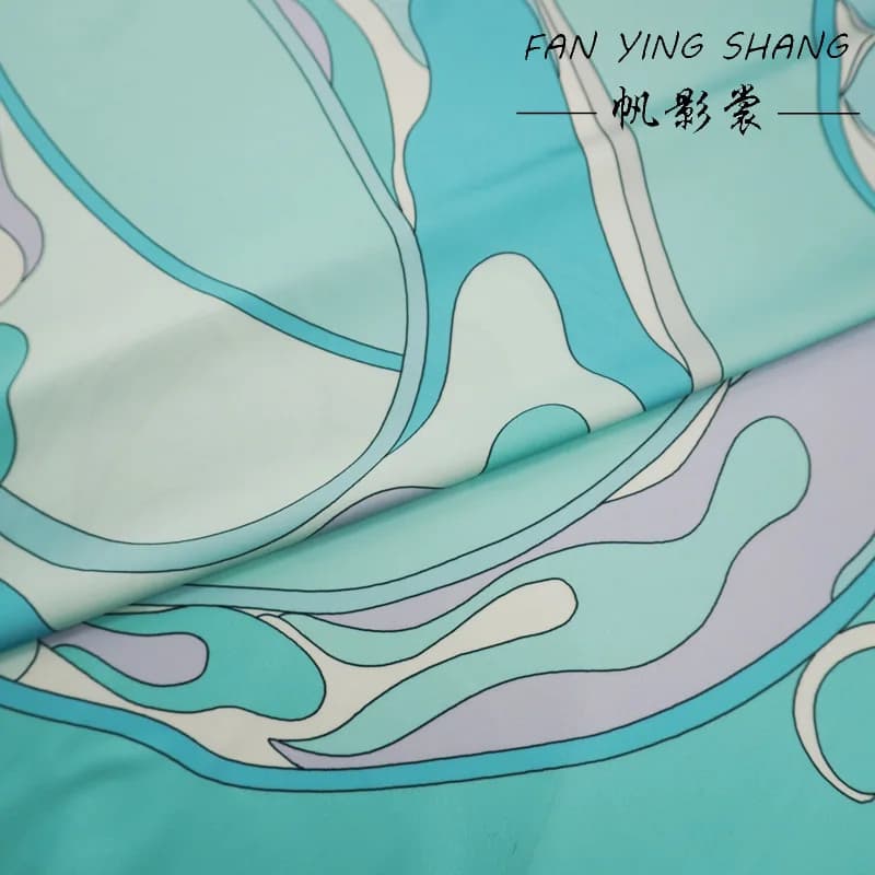 Mint Green Groovy Retro Abstract Floral Print Satin Fabric,Soft Luxury Cloth For Dress Blouse Garment DIY Sewing,Sold By Meter
