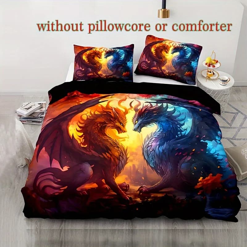 2/3D Dream Catcher Double Dragon Duvet Cover Set (1 Duvet Cover + 1/2 Pillowcase, Coreless) - Soft, Comfortable