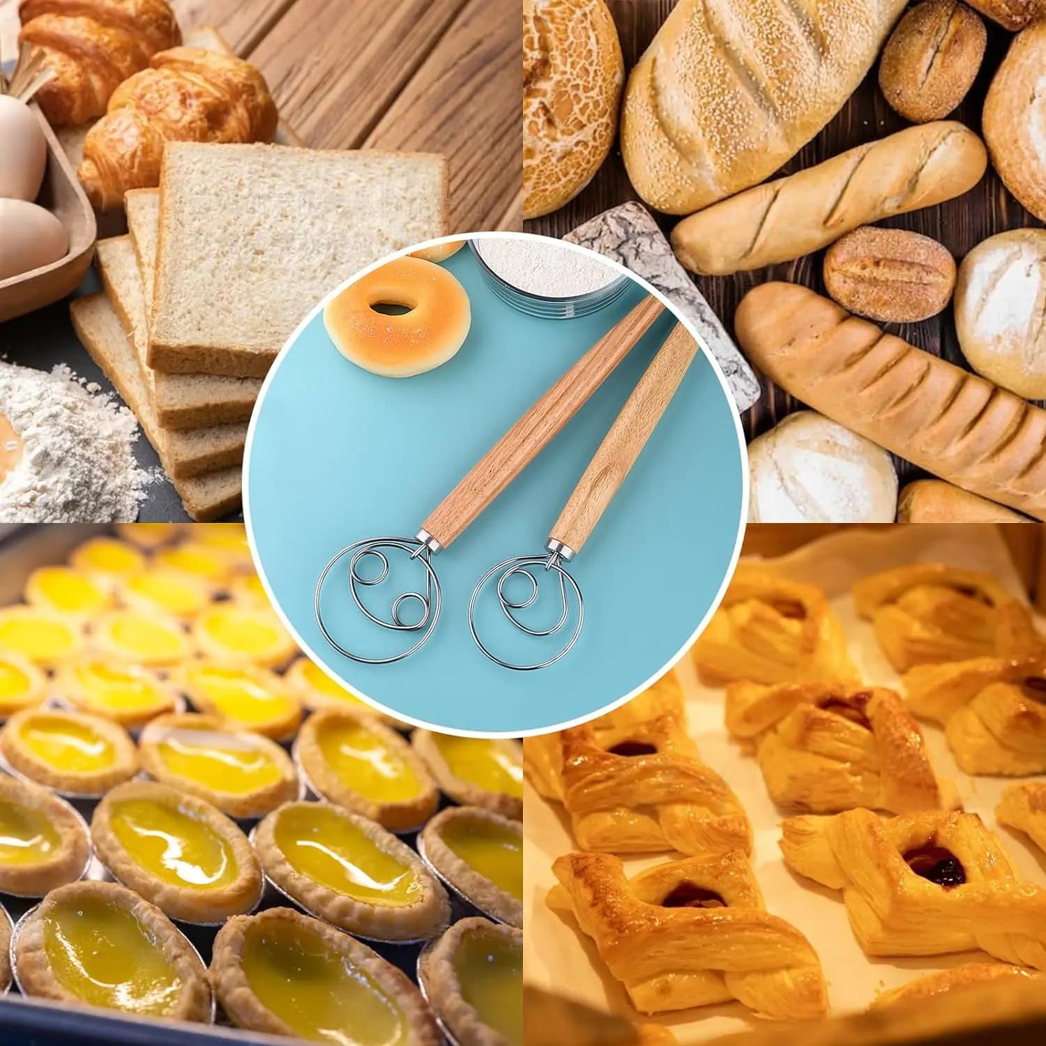 Frusta per impasto danese, frullatore per pane all'uovo in stile olandese Frullatore Agitatore Frusta Ugello Strumento di cottura perfetto portatile per pasticceria o pizza