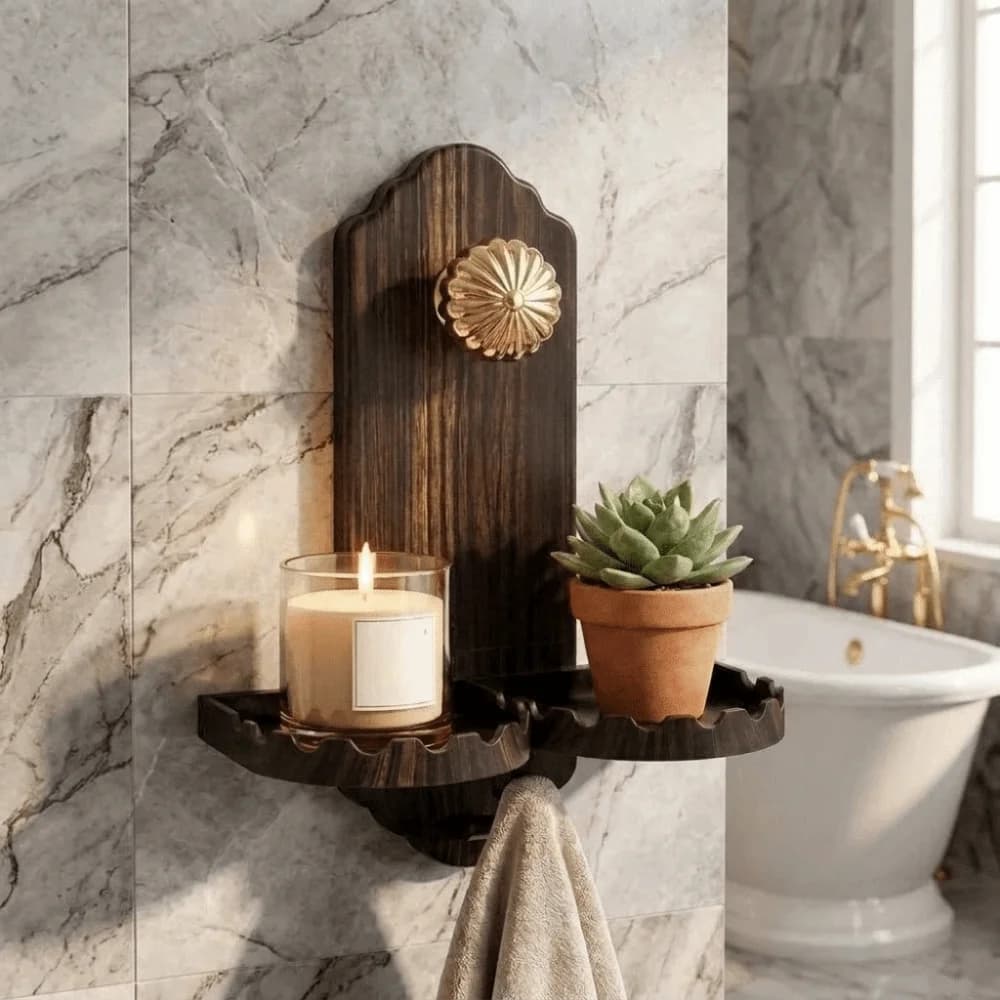 Durable No Drill Bathroom Shelf Wall Mounted Space Saving Suction Cup Faucet Shelf Decorative Key Hook for Living Room