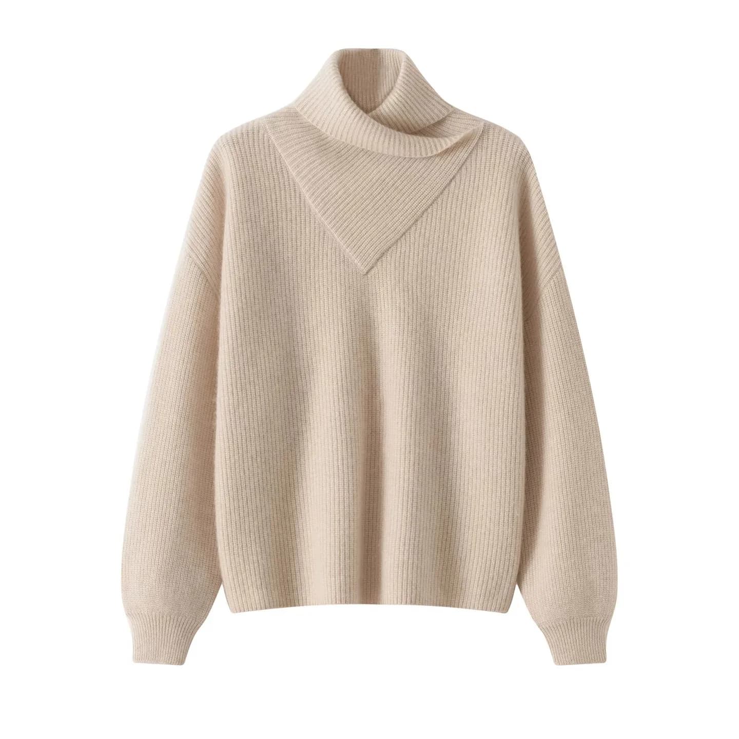 Temperament Yuanbao Needle 100% Cashmere Sweater Women's Thickened Scarf Collar Pullover Sweater Loose Knitted Undershirt New