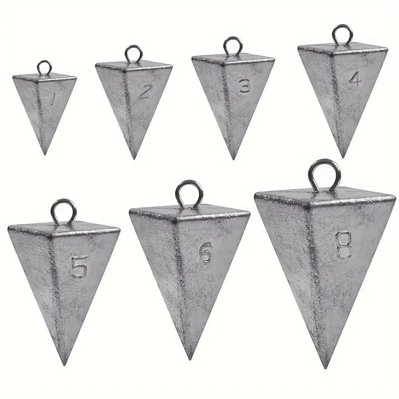 Premium pyramid fishing weights: durable lead poplars for saltwater fishing and surfing, 6 sizes (1 oz-6 oz), smooth brass ring