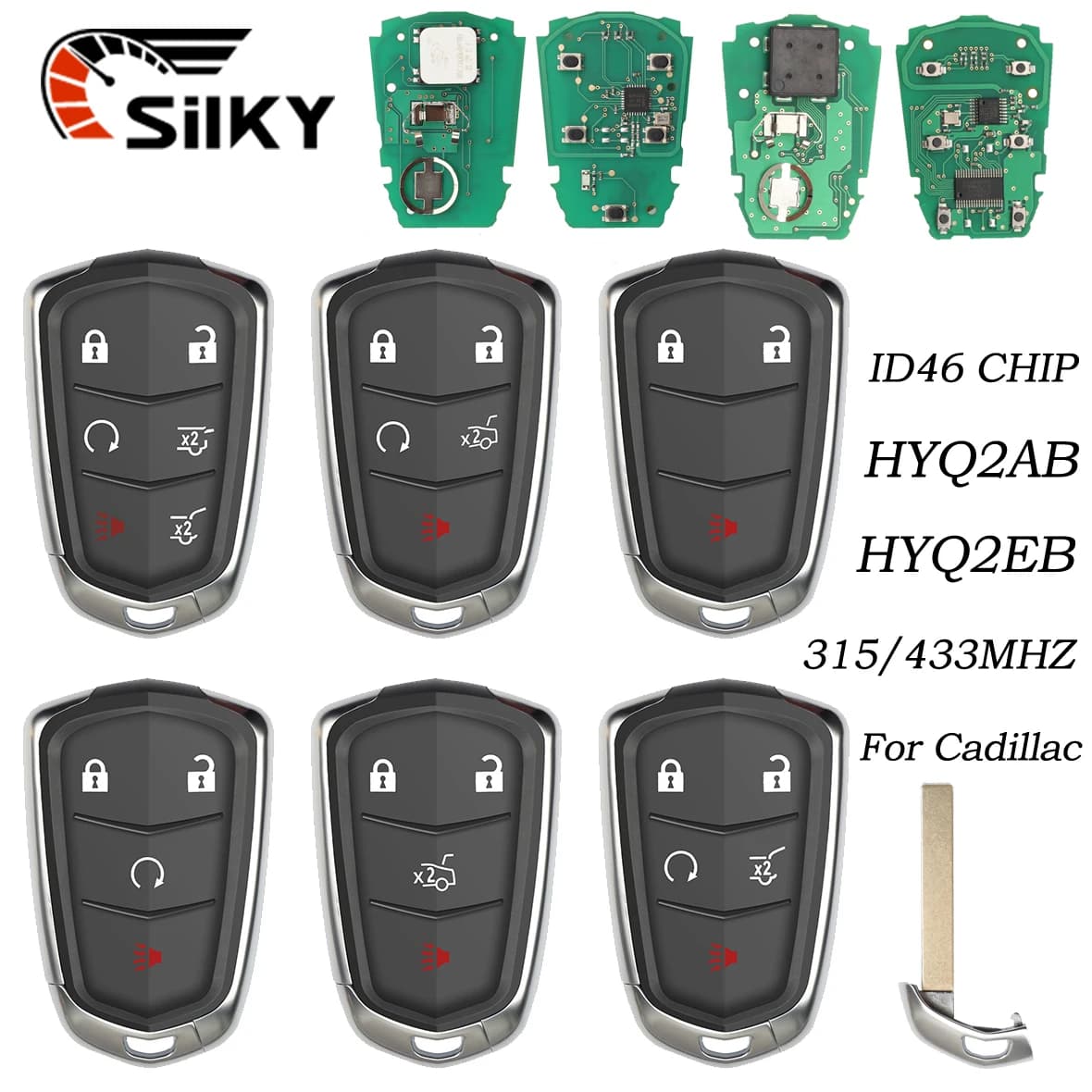 SilKY Chiave di Controllo Remoto Dell'automobile Per Cadillac Escalade SRX XTS ESV ATS CTS HYQ2AB 315MHz HYQ2EB 433MHz ID46 PCF7937E Carta