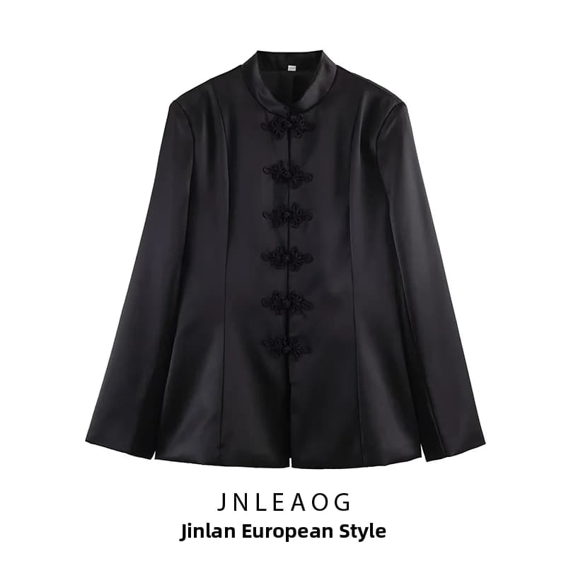 Fashionable Short Waist-Cinching Jacket with Button Knot Design by JNLEAOG Summer New Arrival Women's Polyester Fiber Outerwear
